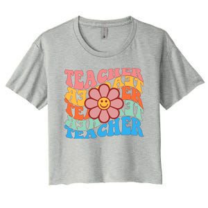 Retro Teacher Sunflower Women's Crop Top Tee