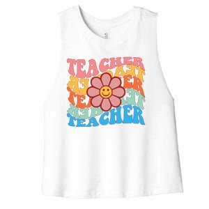 Retro Teacher Sunflower Women's Racerback Cropped Tank