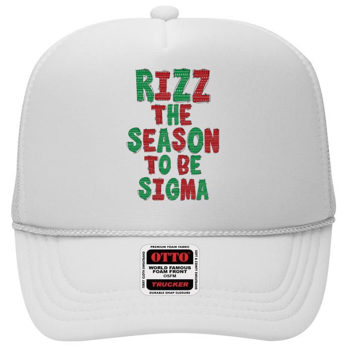 Rizz The Season Funny Gen Alpha Slang Christmas Teacher High Crown Mesh Back Trucker Hat