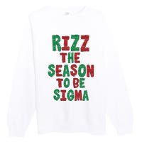 Rizz The Season Funny Gen Alpha Slang Christmas Teacher Premium Crewneck Sweatshirt