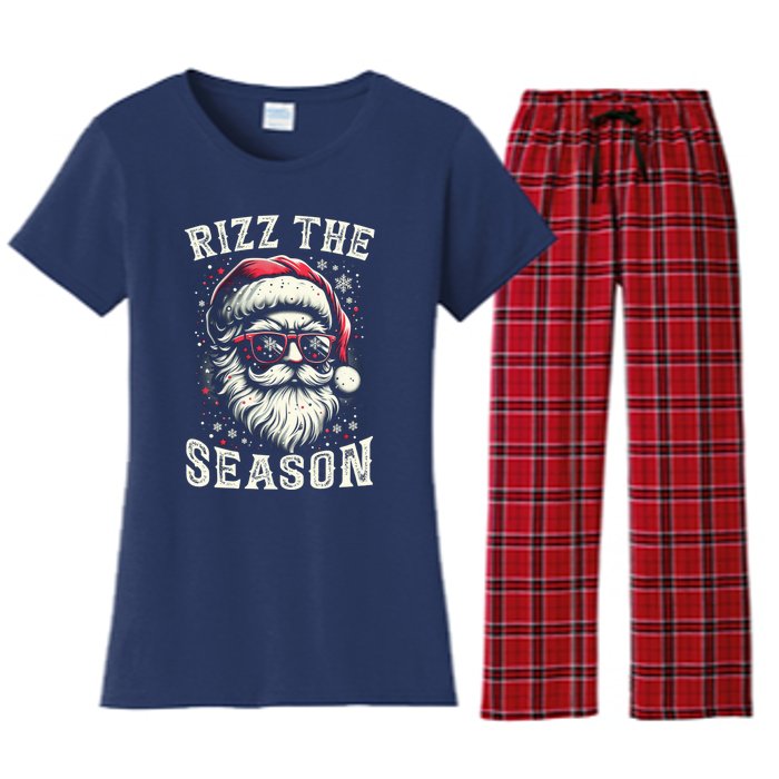 Rizz The Season Silly Christmas Funny Santa Teen Women's Flannel Pajama Set