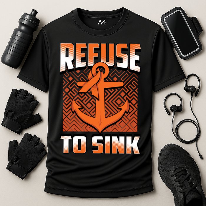 Refuse To Sink Leukemia Cancer Awareness Ribbon Funny Gift Cooling Performance Crew T-Shirt