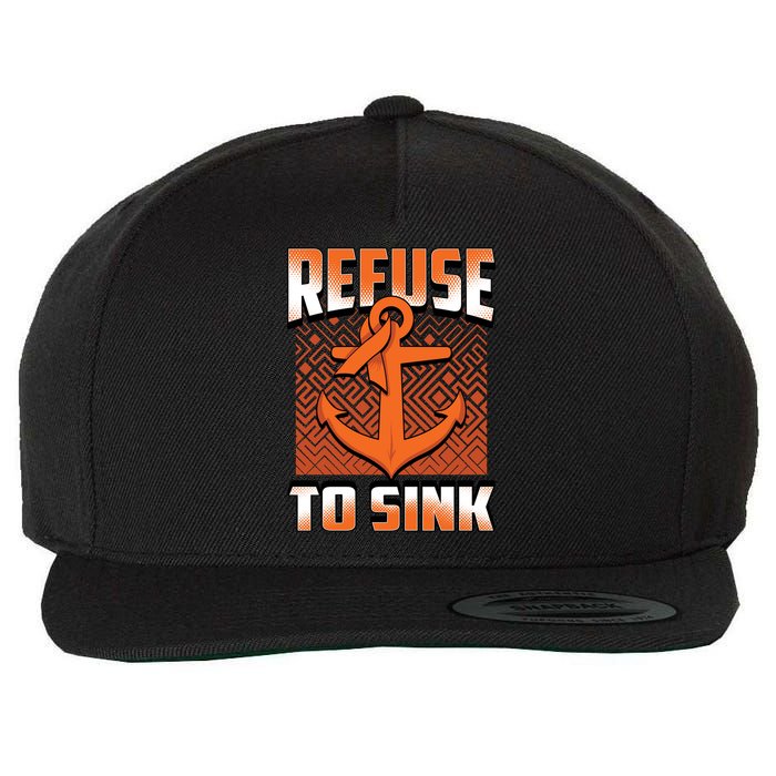Refuse To Sink Leukemia Cancer Awareness Ribbon Funny Gift Wool Snapback Cap