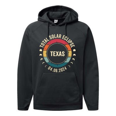 Retro Total Solar Eclipse April 8 2024 State Texas 40824 Performance Fleece Hoodie