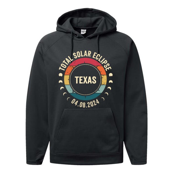 Retro Total Solar Eclipse April 8 2024 State Texas 40824 Performance Fleece Hoodie