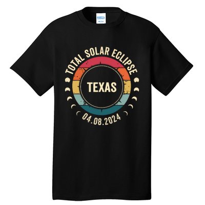 Retro Total Solar Eclipse April 8 2024 State Texas 40824 Tall T-Shirt