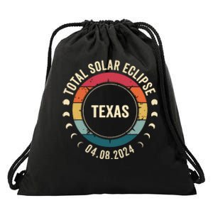 Retro Total Solar Eclipse April 8 2024 State Texas 40824 Drawstring Bag