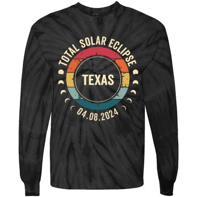 Retro Total Solar Eclipse April 8 2024 State Texas 40824 Tie-Dye Long Sleeve Shirt