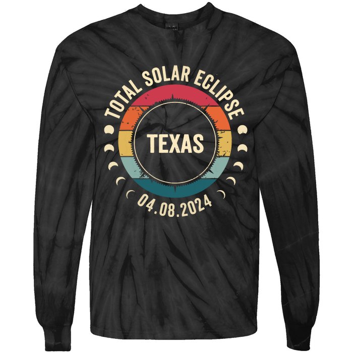 Retro Total Solar Eclipse April 8 2024 State Texas 40824 Tie-Dye Long Sleeve Shirt