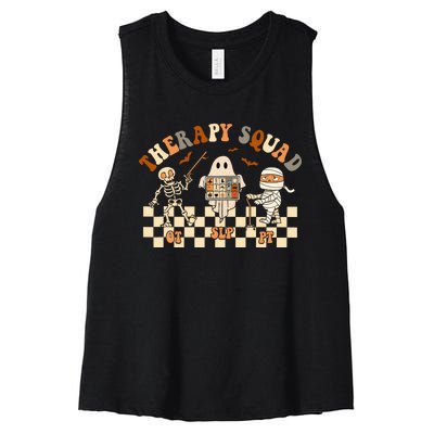 Retro Therapy Squad SLP OT PT Team Halloween Speech Physical Women's Racerback Cropped Tank