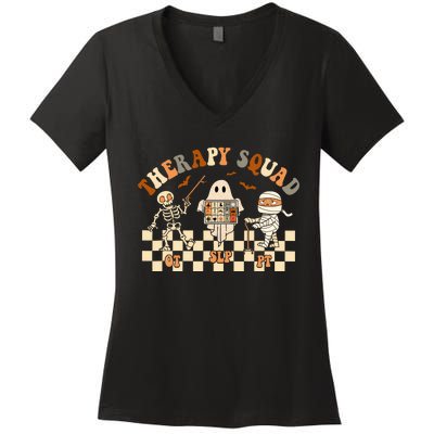 Retro Therapy Squad SLP OT PT Team Halloween Speech Physical Women's V-Neck T-Shirt