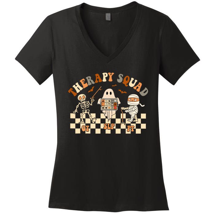 Retro Therapy Squad SLP OT PT Team Halloween Speech Physical Women's V-Neck T-Shirt