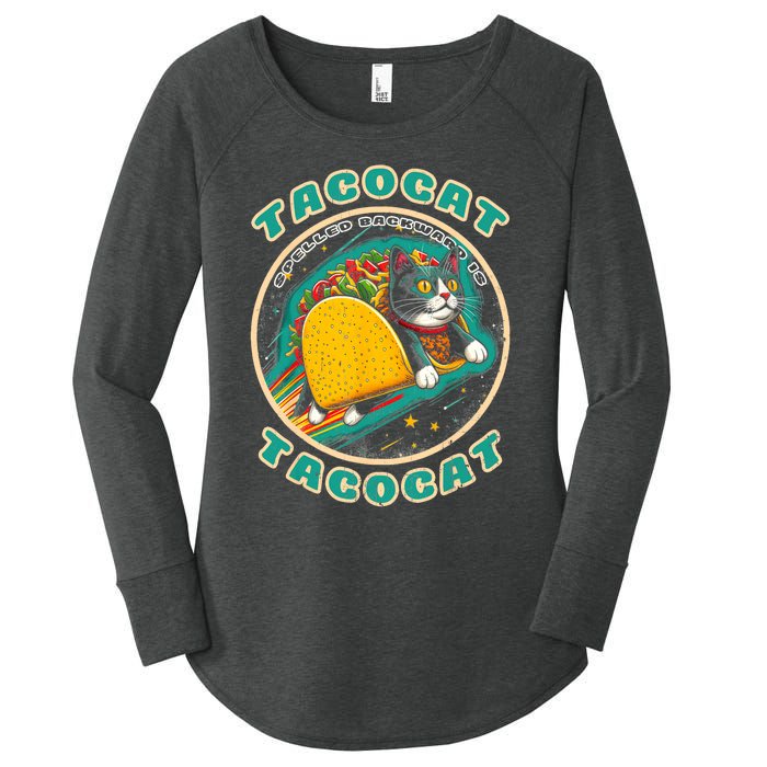 Retro Tacocat Spelled Backward Is Tacocat Funny Cat Women's Perfect Tri Tunic Long Sleeve Shirt