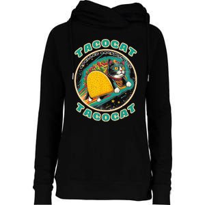 Retro Tacocat Spelled Backward Is Tacocat Funny Cat Womens Funnel Neck Pullover Hood