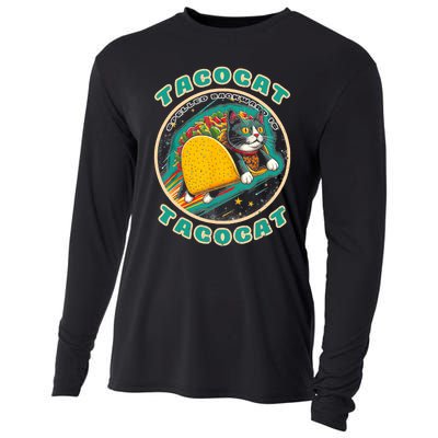 Retro Tacocat Spelled Backward Is Tacocat Funny Cat Cooling Performance Long Sleeve Crew