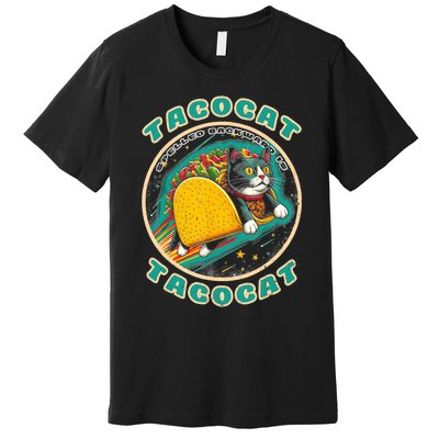 Retro Tacocat Spelled Backward Is Tacocat Funny Cat Premium T-Shirt