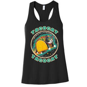 Retro Tacocat Spelled Backward Is Tacocat Funny Cat Women's Racerback Tank