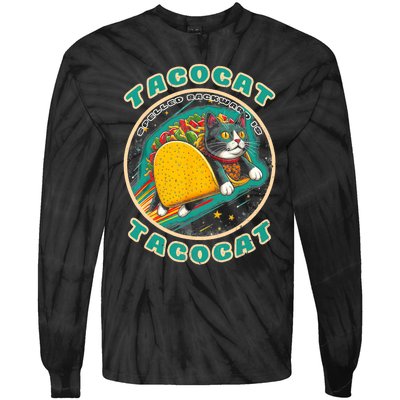 Retro Tacocat Spelled Backward Is Tacocat Funny Cat Tie-Dye Long Sleeve Shirt