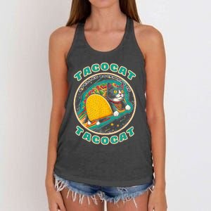 Retro Tacocat Spelled Backward Is Tacocat Funny Cat Women's Knotted Racerback Tank