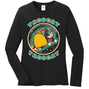 Retro Tacocat Spelled Backward Is Tacocat Funny Cat Ladies Long Sleeve Shirt