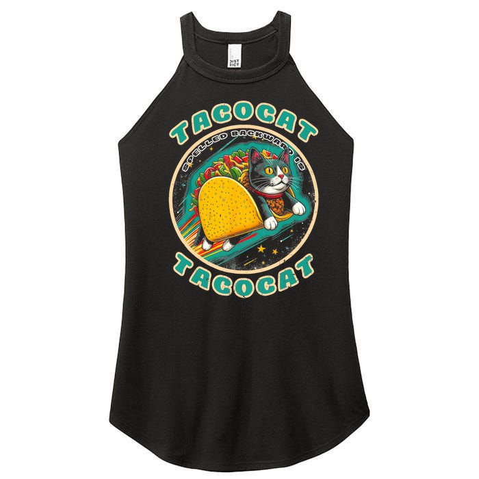 Retro Tacocat Spelled Backward Is Tacocat Funny Cat Women's Perfect Tri Rocker Tank