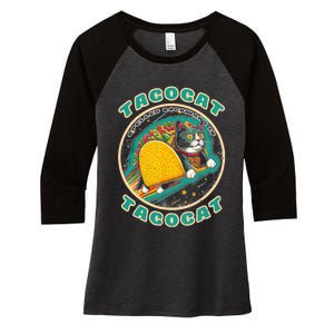 Retro Tacocat Spelled Backward Is Tacocat Funny Cat Women's Tri-Blend 3/4-Sleeve Raglan Shirt