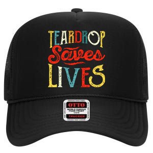 Retro Teardrop Save Lives RV Camping Camper Gift High Crown Mesh Back Trucker Hat