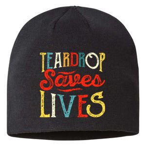 Retro Teardrop Save Lives RV Camping Camper Gift Sustainable Beanie