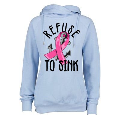 Refuse To Sink Pink Ribbon Anchor Breast Cancer Campaign Gift Womens Funnel Neck Pullover Hood