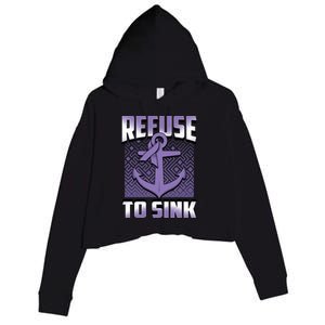 Refuse To Sink Stomach Cancer Awareness Ribbon Funny Gift Crop Fleece Hoodie