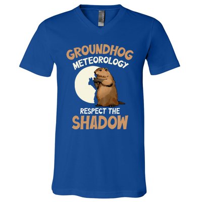 Respect The Shadow Meteorology Funny Groundhog Day V-Neck T-Shirt