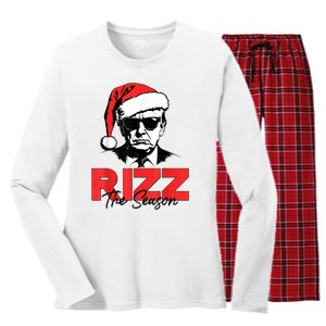 Rizz The Season Christmas Humorous Trump 2024 Santa Rizzler Women's Long Sleeve Flannel Pajama Set 