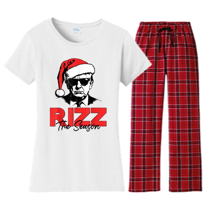 Rizz The Season Christmas Humorous Trump 2024 Santa Rizzler Women's Flannel Pajama Set