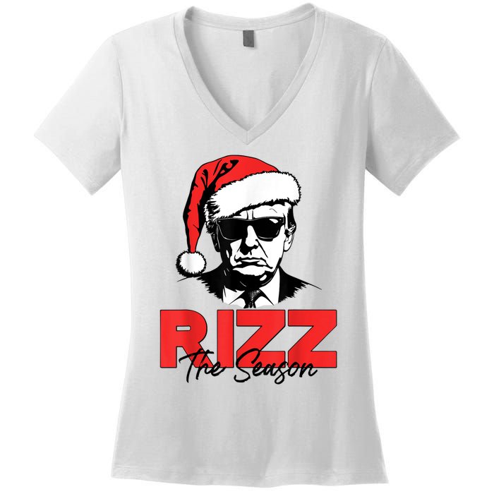 Rizz The Season Christmas Humorous Trump 2024 Santa Rizzler Women's V-Neck T-Shirt