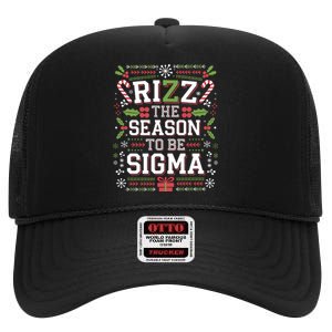 Rizz The Season To Be Sigma Gen Alpha Xmas Santa Christmas High Crown Mesh Back Trucker Hat