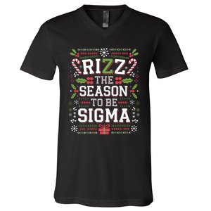 Rizz The Season To Be Sigma Gen Alpha Xmas Santa Christmas V-Neck T-Shirt