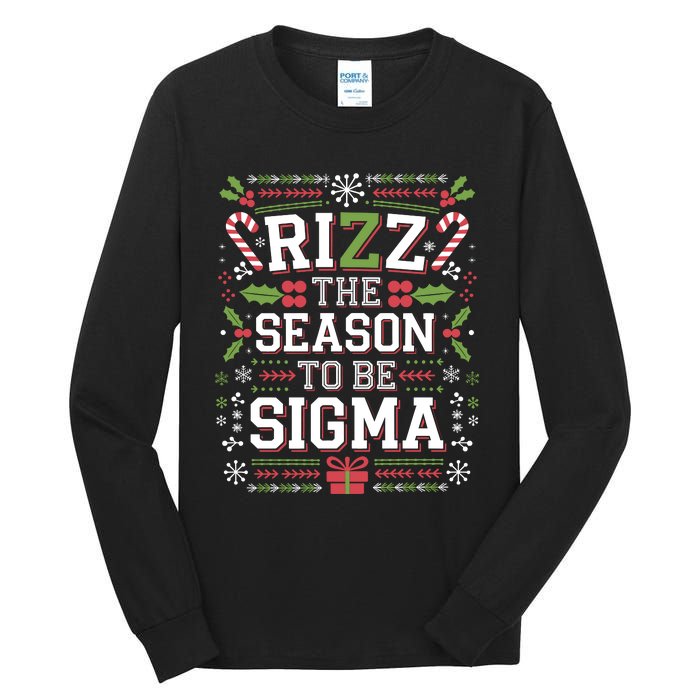 Rizz The Season To Be Sigma Gen Alpha Xmas Santa Christmas Tall Long Sleeve T-Shirt