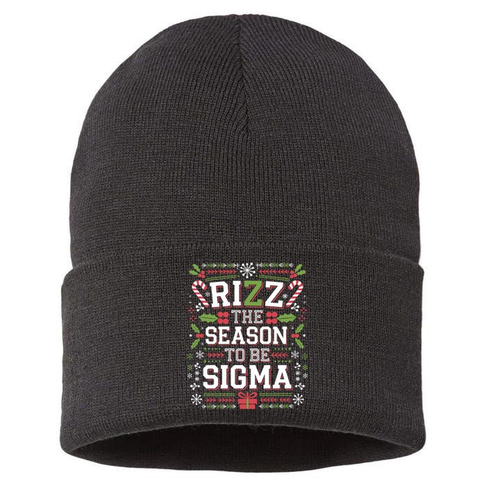 Rizz The Season To Be Sigma Gen Alpha Xmas Santa Christmas Sustainable Knit Beanie