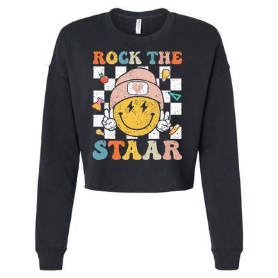Rock The Staar Test Testing Day Smile Face Teacher  Cropped Pullover Crew