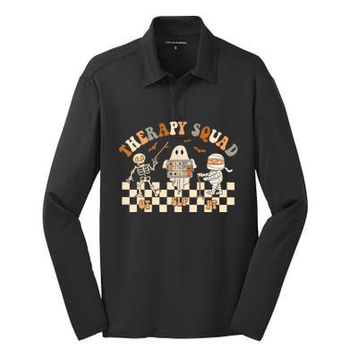 Retro Therapy Squad Slp Ot Pt Team Halloween Speech Physical Silk Touch Performance Long Sleeve Polo