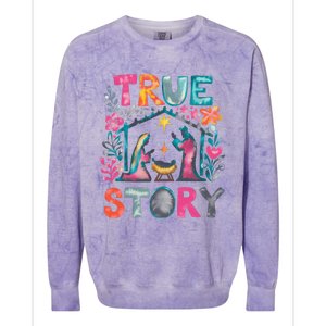 Retro True Story Christmas Nativity Scene Jesus Cross Xmas Colorblast Crewneck Sweatshirt