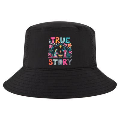 Retro True Story Christmas Nativity Scene Jesus Cross Xmas Cool Comfort Performance Bucket Hat