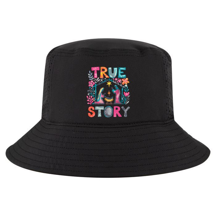 Retro True Story Christmas Nativity Scene Jesus Cross Xmas Cool Comfort Performance Bucket Hat