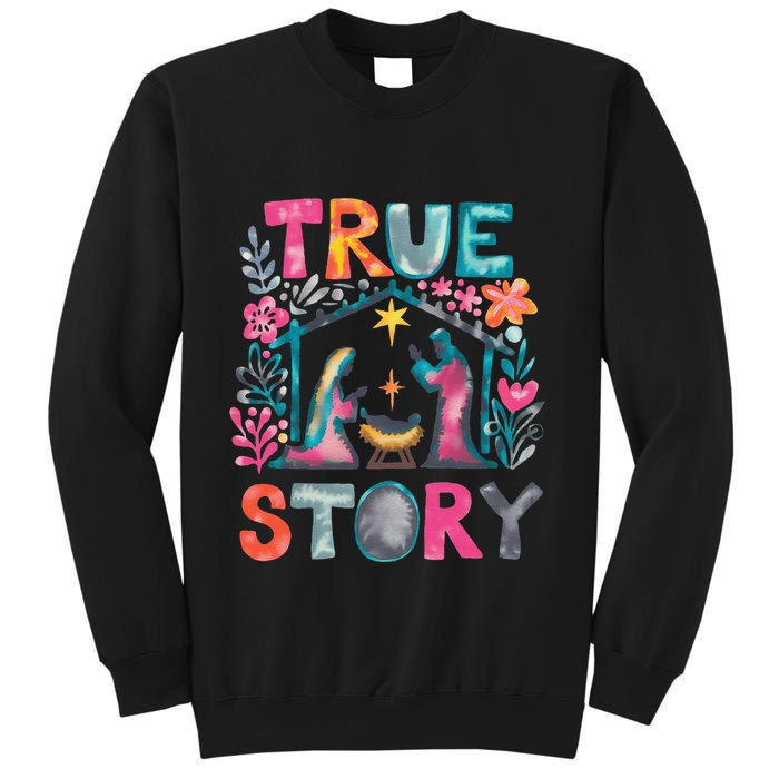 Retro True Story Christmas Nativity Scene Jesus Cross Xmas Sweatshirt