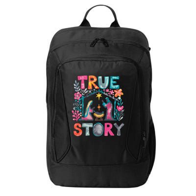 Retro True Story Christmas Nativity Scene Jesus Cross Xmas City Backpack