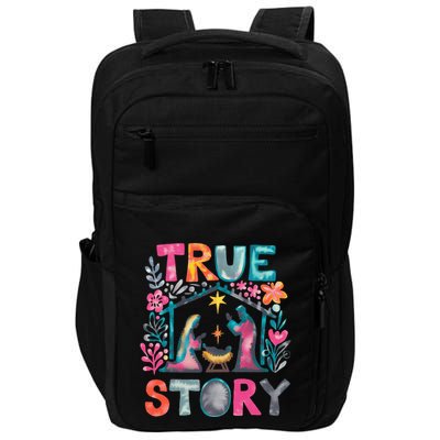 Retro True Story Christmas Nativity Scene Jesus Cross Xmas Impact Tech Backpack