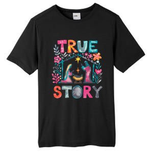 Retro True Story Christmas Nativity Scene Jesus Cross Xmas Tall Fusion ChromaSoft Performance T-Shirt