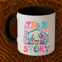 Retro True Story Christmas Nativity Scene Jesus Cross Xmas Mug