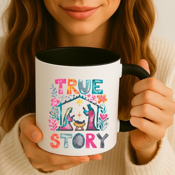 Retro True Story Christmas Nativity Scene Jesus Cross Xmas Mug