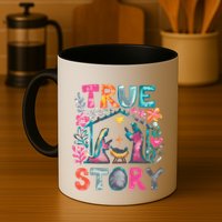 Retro True Story Christmas Nativity Scene Jesus Cross Xmas Mug